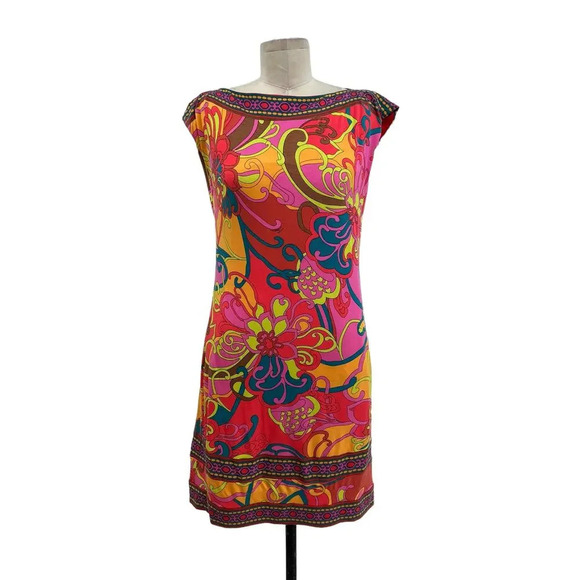 Trina Turk Felana Shift Dress Floral Paisley Print Multicolor Red Size 4 - Picture 2 of 10
